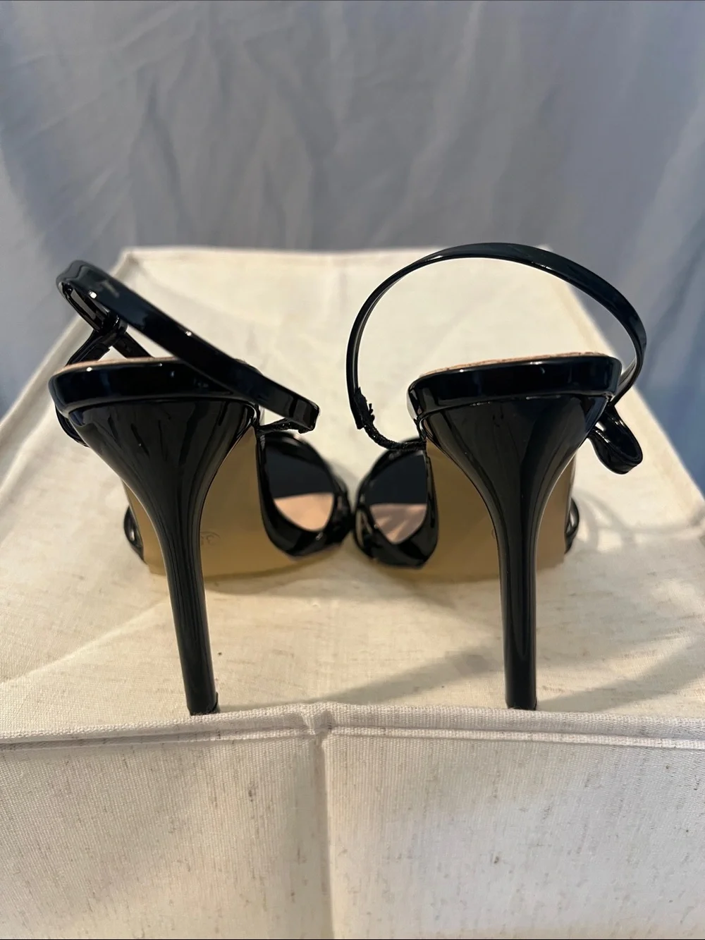 SHEIN Black Patent Strappy Heel Sandals